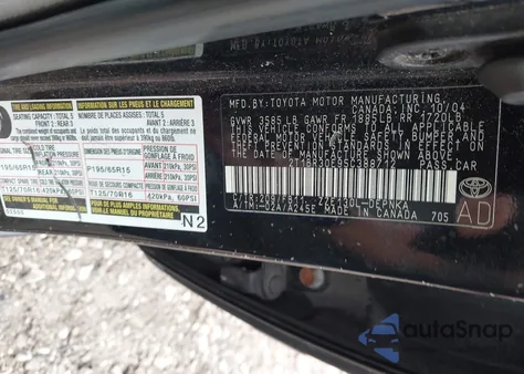 2005 Toyota Corolla Le z USA, uszkodzony, nr VIN 2T1BR30E95C388712